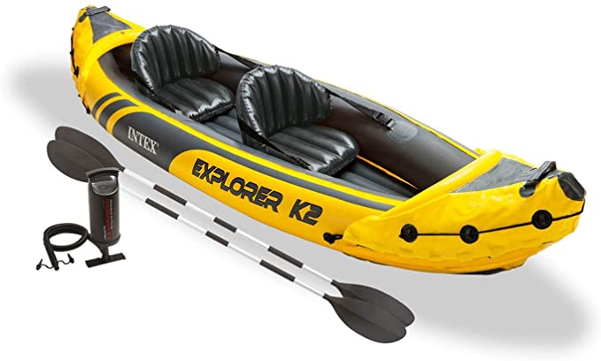 Intex Explorer K2 Yellow 2-Person Inflatable Kayak with Oars & Air Pump - Perfect for Lakes, Rivers and the Sea