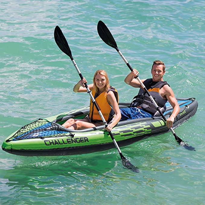 Intex Challenger K1 Inflatable Single Person Kayak with Aluminum Oar and  High Output Air Pump