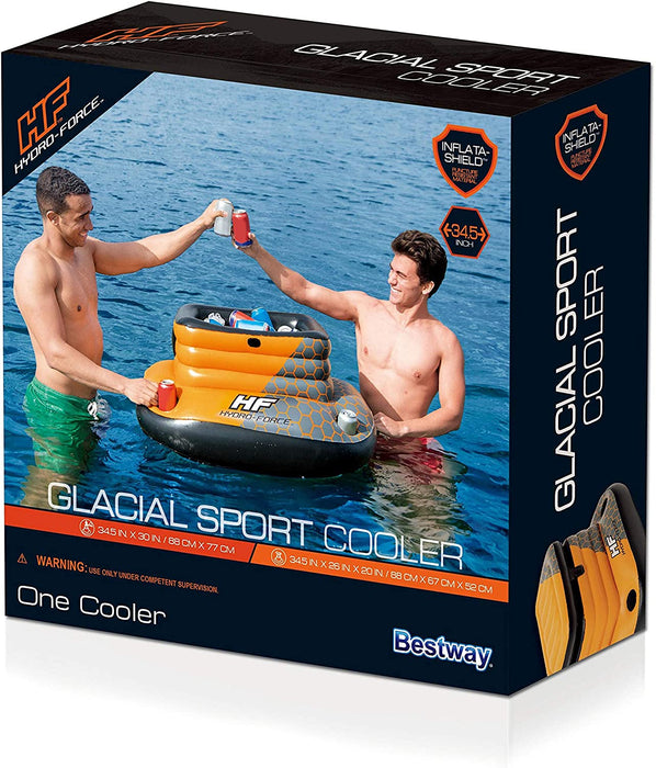Bestway H2OGO! Glacial Sport Inflatable Floating Cooler w/ Attached Lid | 4 Built-in Cup Holders | Great Outdoor Pool Accessory or River Cooler