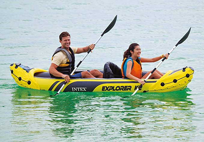 Intex Explorer K2 Yellow 2-Person Inflatable Kayak with Oars & Air Pump - Perfect for Lakes, Rivers and the Sea