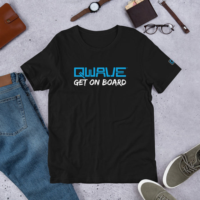 Qwave "Get On Board" Short-Sleeve Unisex Premium T-Shirt | Bella + Canvas  (White Script)