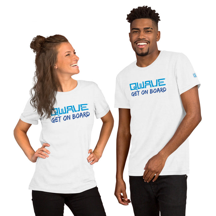 Qwave "Get On Board" Short-Sleeve Unisex Premium T-Shirt | Bella + Canvas  (Blue Script)