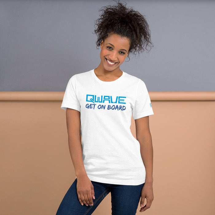 Qwave "Get On Board" Short-Sleeve Unisex Premium T-Shirt | Bella + Canvas  (Blue Script)